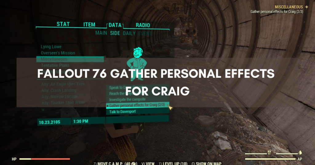 Fallout 76 Gather Personal Effects for Craig