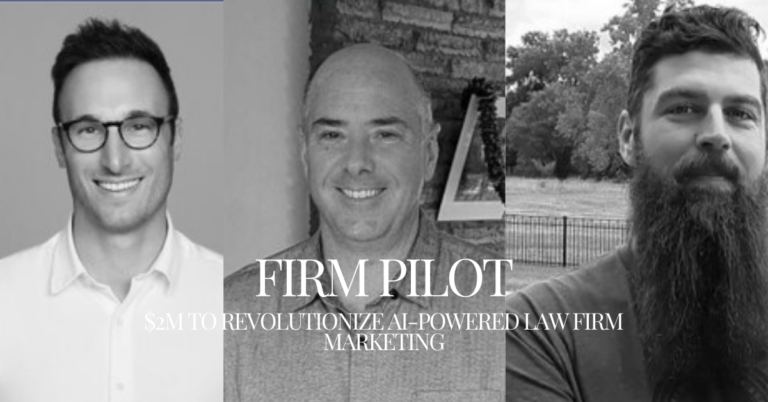 "FirmPilot leadership team highlighted in a black-and-white image, showcasing founders after a $2M funding round to advance AI-powered law firm marketing."