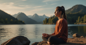 Person practicing mindfulness meditation by sitting in a relaxed posture.