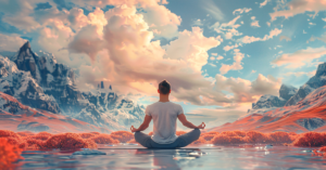 Individual visualizing positive imagery during meditation.