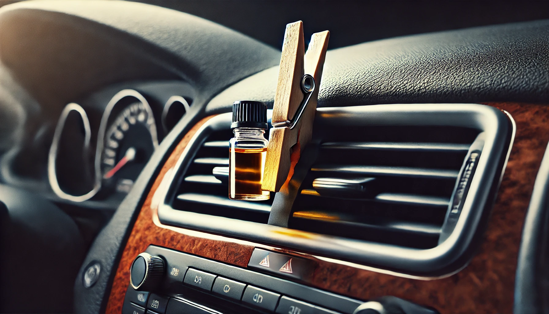 DIY clothespin essential oil air freshener on car vent