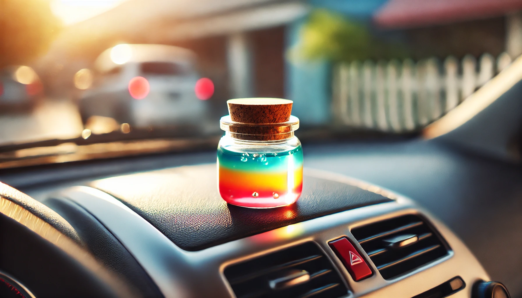 Colorful DIY gel air freshener in car dashboard